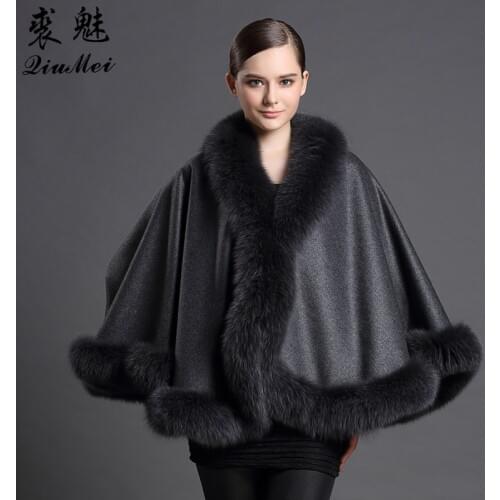 Genuine Cashmere Shawls Fox Fur Female Free Size Fashion Real Fur Ponchos Womens Capes Luxury Brand Winter Shawls and Scarves