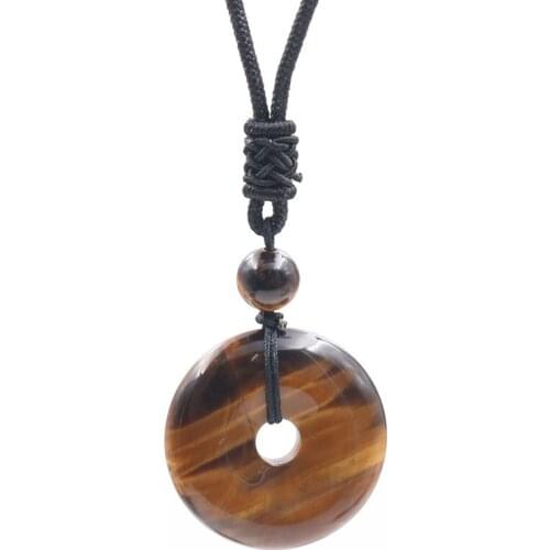 Classic Style Round Hollow Tiger Eye Stone Handmade Weave Pendant Rope Chain Necklace Black Agates Jewelry