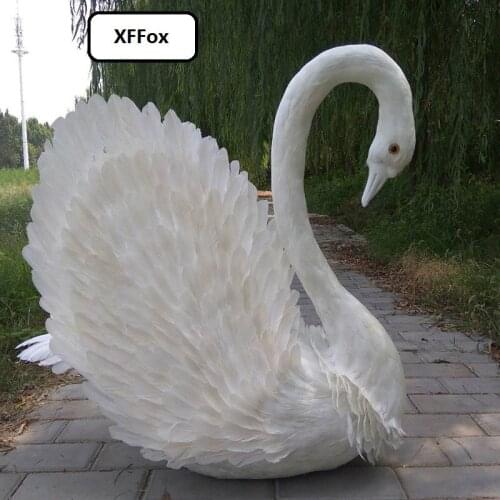 Big real life wings swan model foam&feather simulation white swan bird gift about 70x60cm xf0789