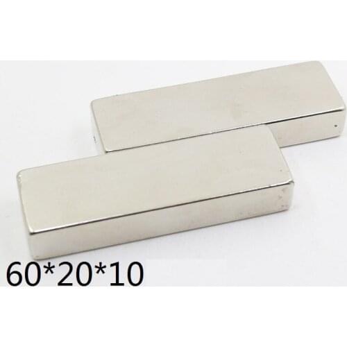 2pcs/lot Magnet 60x20x10 N35 Strong Square NdFeB Rare Earth Magnet 60*20*10 Neodymium magnet for moto