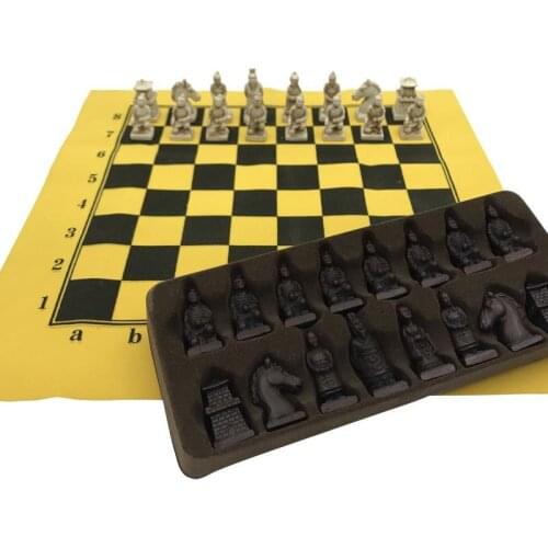 Antique Chess Set Imitation Leather Chessboard China Terracotta Army Modelling Chess Pieces Board Game Of Go Table Game