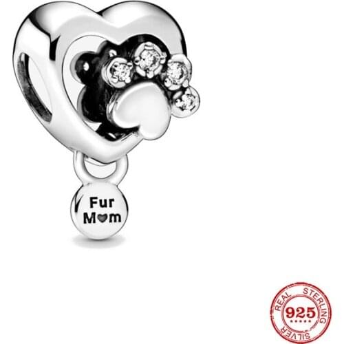 New Original siver color dog paw for mum diy bead charm fit european pandora charms bracelet bangles diy jewelry P406