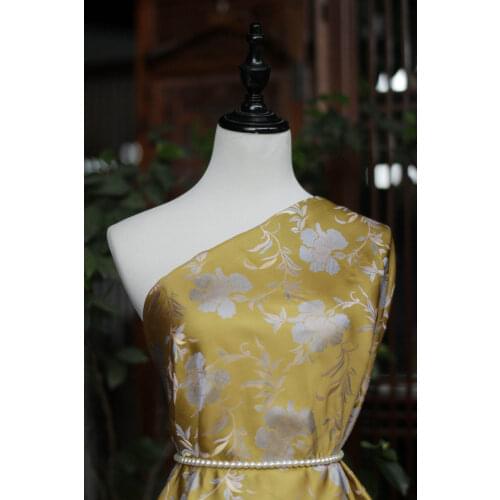 New Cheongsam Han suit Chinese style clothing 100% silk fabric dyed jacquard Paeoniflorin