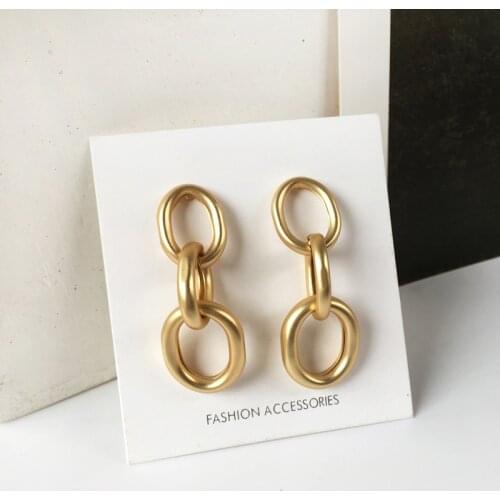 ORZTOON Vintage Brass S925 Needle Chain Earrings For Women Gold Geometric Chic Dangle Drop Earrings Fashion Jewelry 2021 New