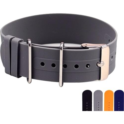 EACHE Nato Silicone Rubber Watch Band 18mm 20mm 22mm Grey Orange Black Blue Waterproof Straps