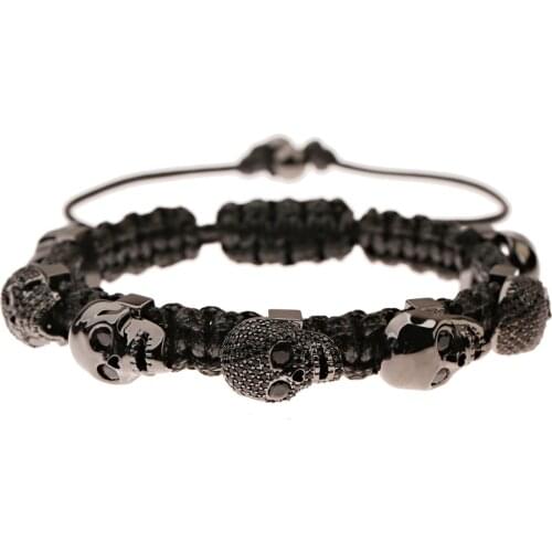 European Dark Punk Style Luxury Bracelet Hand-Woven Skull SJhape Copper Inlaid Zircon Adjustable Bracelet 2020 Jewelry Gift