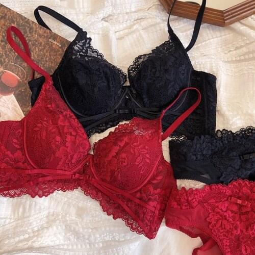 Wriufred Luxury lace thin sexy gathered up bralette with briefs suit plus size womens underwear set soft steel ring bra panty