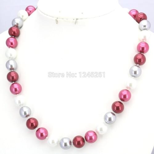 Christmas Gifts Girls Round 10mm Red&White&Silvercolor Glass Pearl Necklace Hand Made Ornaments Jewelry Making Design For Women