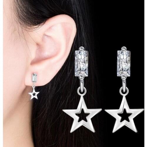 KOFSAC Fashion Silver 925 Earring For Women Jewelry Romantic Zircon Square Star Stud Earring Lady Different Occasion Accessories