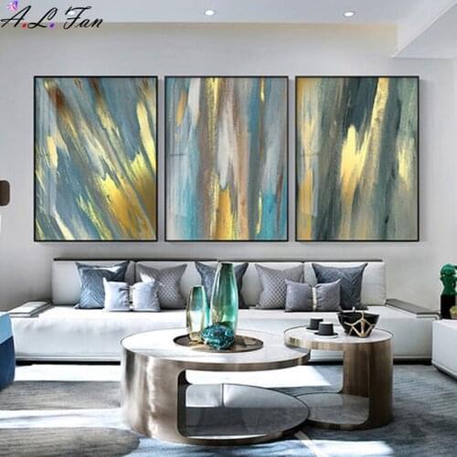 Modern light luxury texture wall decoration golden blue abstract posters and prints contemporary art photos for living room