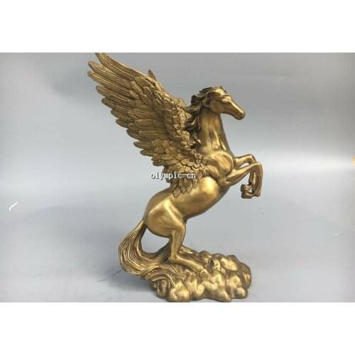 10'' Classica Brass carved Greek mythology a winged Horse Pegasus horse statue
