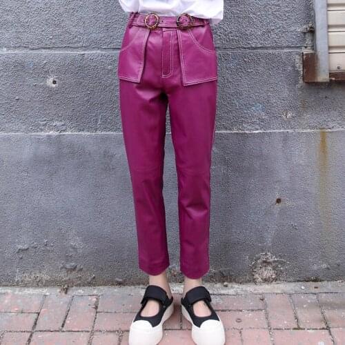 High Quality 100% Sheepskin Leather Pants Women Harem Pants Female Black Trousers Spring 2021 Pantalones De Mujer Pph3965