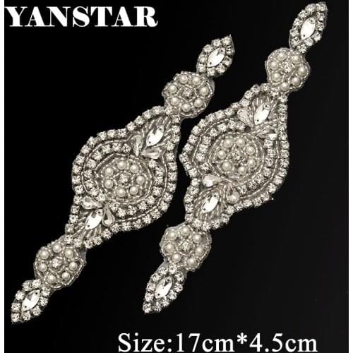 YANSTAR Wholesale 20PCS Bridal Gown Rhinestone Applique Patch Silver Crystal Wedding Dress Belt DIY Bridal Gown Sash YS918