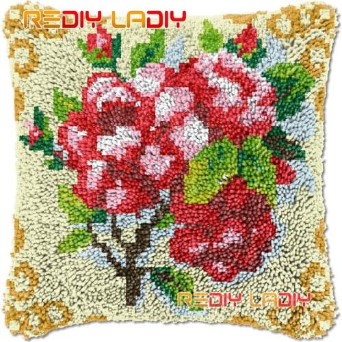 Latch Hook Cushion Branch of Flowers DIY Needlepoint Kits Chunky Acrylic Yarn Arts Crocheting Lofty Pillow Case Hobby & Crafts