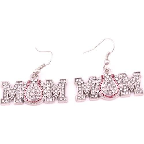 Women Earrings MOM Letter Shape Design Baseball Pattern With Fashion Crystals Sporty Style Zinc Alloy Provide Dropshipping