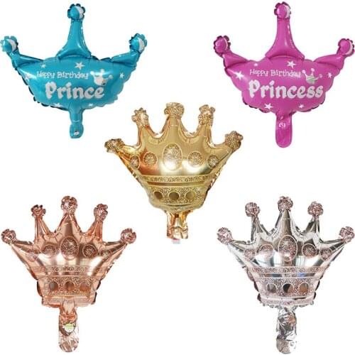 10pcs 28*29CM Mini Gold Crown Foil Balloons Pink Blue Happy Birthday Crown Air Globos Birthday Party Decoration Kids Toy Gifts