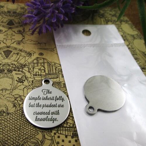 20pcs--"The simple inherit folly..."stainless steel charms styles for choosing DIY Charms Bible gold sentence