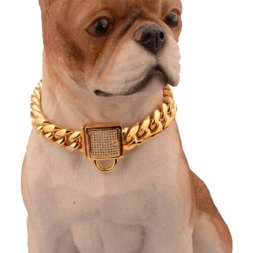 14mm Wide Stainless Steel Metal Pet Dog Chain Training Choke Collar Chain Collars For Golden Retriever Dog Large Necklace 12-32"