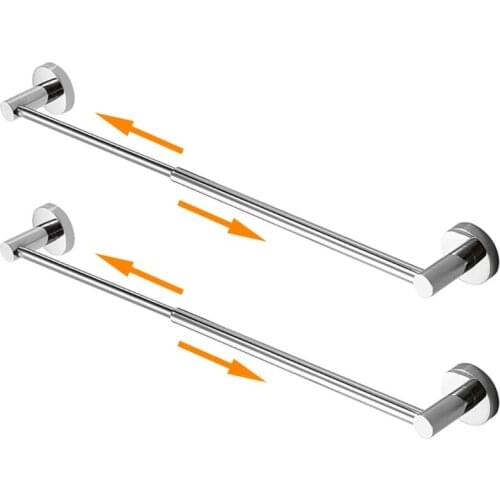 2Pieces Silver Adjustable Towel Rack Wall Mount Retractable Towel Rail Stainless Steel Single Pole Telescopic Towel Rail