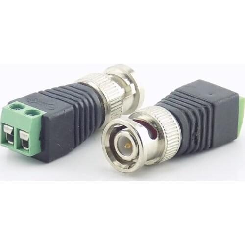 2x Coax CAT5 BNC Male Connector Plug DC Adapter Balun Connector for CCTV Camera Security System Surveillance Accessories