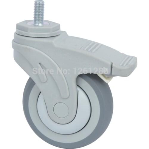 4-inch screw rod plastic super synthetic rubber TPR medical bed caster with brake Ball Bearing wheel