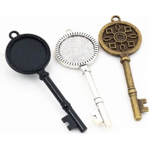 5pcs 20mm Inner Size Antique Silver Plated and Bronze and Black Classic Key Style Cabochon Base Setting Charms Pendant