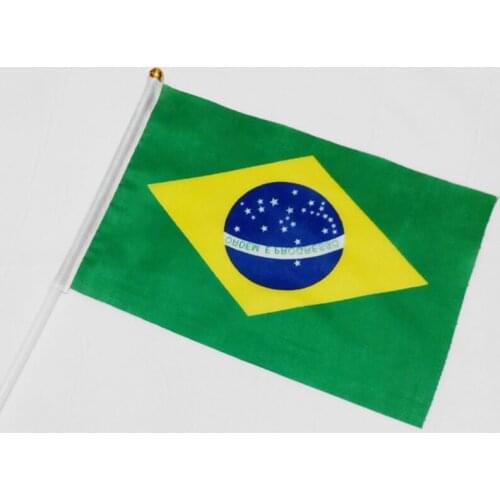 5pcs Brazil Flag 21X14 cm Polyester hand waving flags Brasil FLAG Country Banner With Plastic Flagpoles