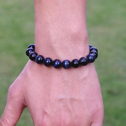 10mm Blue Tiger Eye Beads Bracelet Mens Fashion Strand Charm Bracelet Handmade DIY Jewelry Bracelet Pour Homme