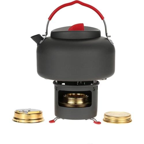 ALOCS 1.4L Outdoor Kettle Teapot Camping Cookware Water Boiler Pot Alcohol Stove Heater And Support Bracket Portable