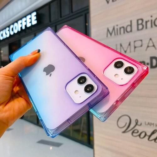 Phone Case For iPhone 12 Mini 11 Pro X XR XS Max 7 8 Plus SE 2 Luxury Square Design Gradient Color Soft TPU For iPhone 11 Cover