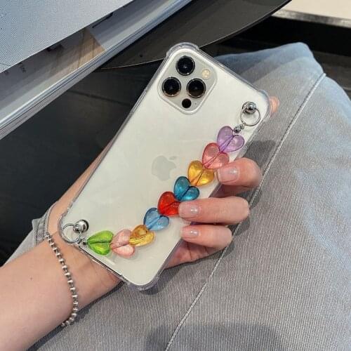 3D Color Love Heart Bracelet wrist case For Xiaomi Mi 10 11 ULTRA 10T Note 10 pro 9 Lite 8 A2 A3 Transparent Soft Cover