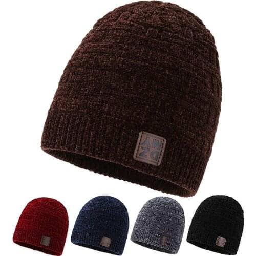 DANKEYISI Women Hat PU Letter Skullies Beanies For Men Women Warm Knitted Winter Hat Lady Solid Hip-hop Beanie Hat Unisex Cap