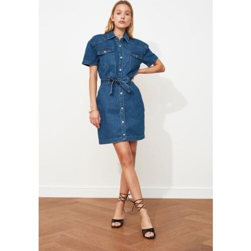 Trendyol Arched Mini Denim Dress TWOSS20EL2355