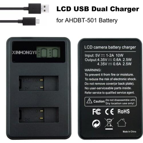 Go Pro Hero5 Charger bateria AHDBT-501 Battery LCD USB Dual Charger For Gopro Hero 5 6 7 Action camera Accessories