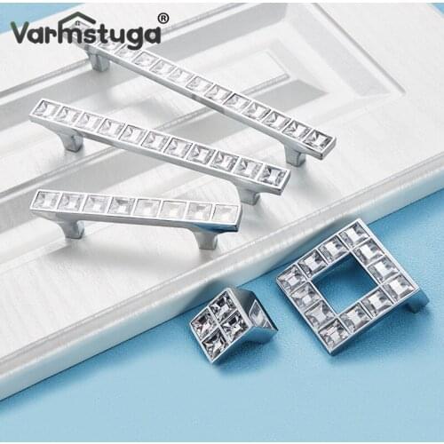 VARMSTUGA Crystal Glass Knobs Cabinet Handles Silver Crystal Cupboard Pulls Drawer Knobs Kitchen Furniture Handle Hardware