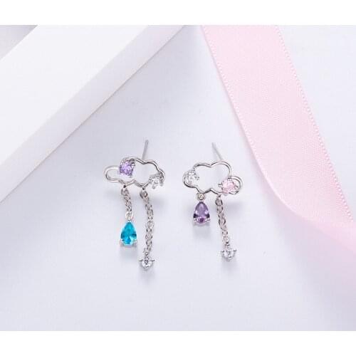 Exquisite Cute Silver Plated Clouds Dangle Drop Earrings Sweet Asymmetry Clouds Tassel Earrings Charming Girls Women Jewelry