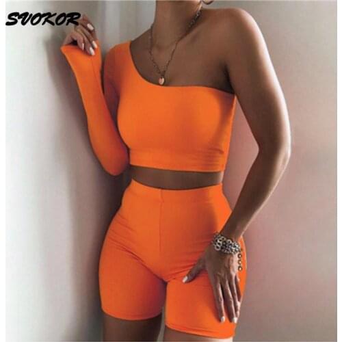 SVOKOR Shorts Fitness Suit Women Sexy Push Up Sport Set Summer Breathable Yoga Set Fashion Unilateral Sleeve Sportswear