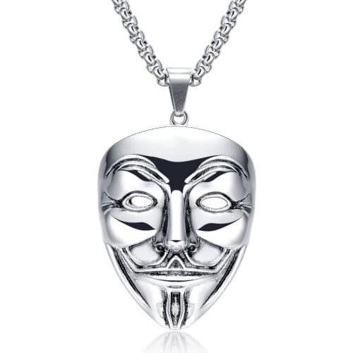 Clown Mask Mens Necklace Jewelry for Vendetta Stainless Steel Pendant Necklace Men Jewelry