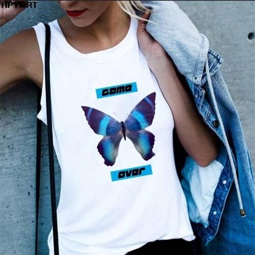 Game Over Letter Graphics Women Tank Tops Vintage butterfly Printed Sleeveless Fashion Casual Top Vest Streetwear Clothes Female