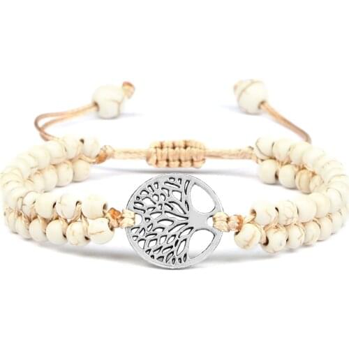 Fashion Natural Stone Adjustable Beads Bracelet Tree of Life Braided String Bangle Yoga Bohemia Women Men Handmade Jewelry Gift