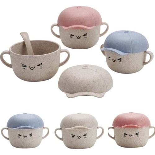 400ml Cartoon Baby Tableware Set Baby Training Dishes Plate Dish With Spoon lid Baby Bowl Prato Infantil