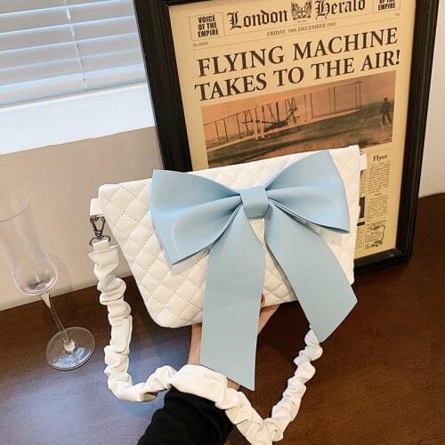 New Korean Style Shoulder Messenger Bag Bowknot Pleated Handbag Leisure Small Square Female Satchel