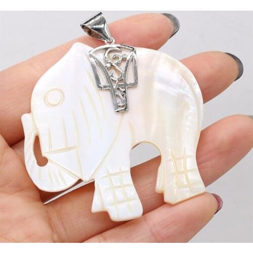 Charm Natural Vintage Style White Shell Pendant Lucky Elephant Shape for Jewelry Making Supplies DIY Necklace Accessories Gifts