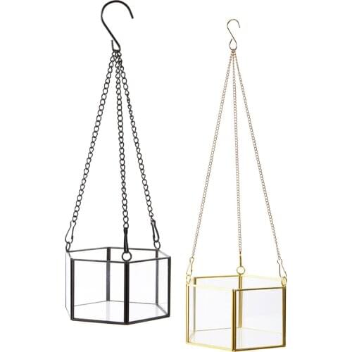 Hanging Planter Glass Geometric Terrariums Indoor Garden Moss Micro Landscape Planter Container Holder for Succulent Plant