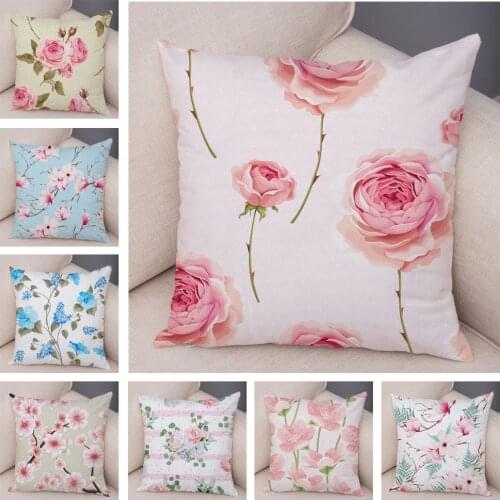Colorful Rose Flower Pillow Case Nordic Style Pillowcase Decor Patchwork Plant Floral Plush Cushion Cover for Car Sofa 45*45cm