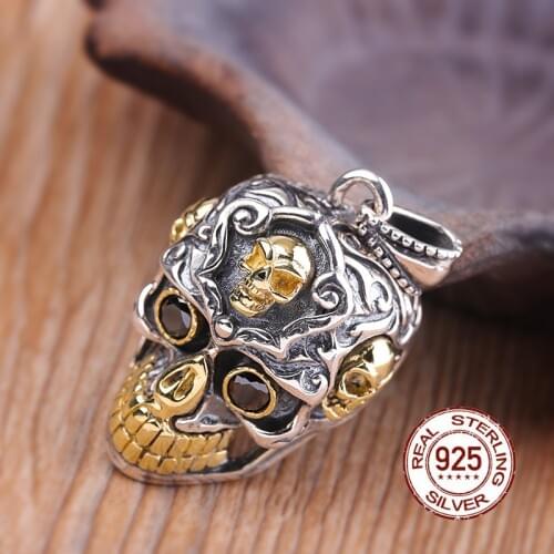 Cool S team Punk Men Skull Pendants NO Chains Skeleton Necklaces 925 Silver Guys Stage Dress Necklace Thai Silver Jewelry Gifts