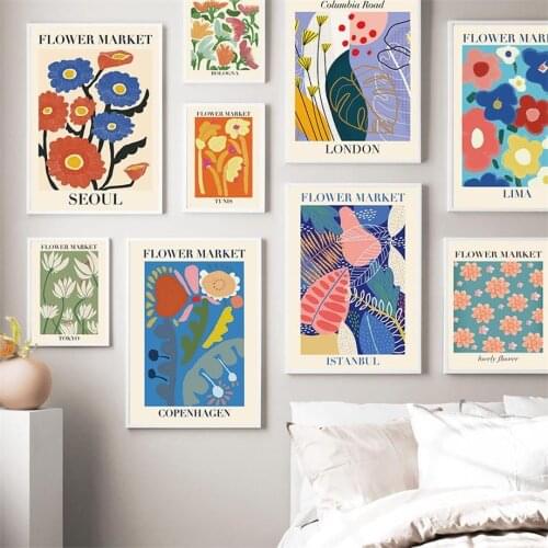 Vintage Abstract Flower Market Leaf Color Wall Art Canvas Painting Nordic Posters And Prints Pictures For Living Room Decor