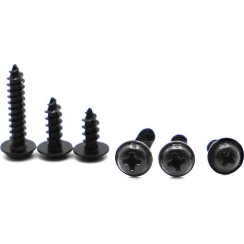 20-100pcs M1.4 M1.7 M2 M2.3 M2.6 M3 M4 PWA Black Carbon Steel Round Head Phillips Screw Self-tapping Screws With Pad