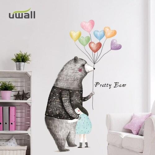 Romantic Bear Balloon Self-adhesive Anime Sticker Bedroom Living room Home Decor Wall Stickers For Kids Room Wall Decoration