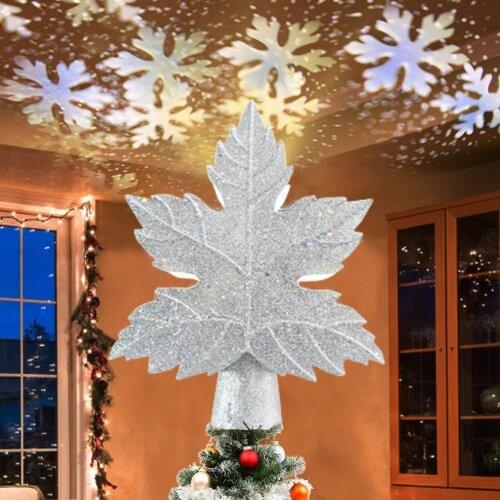 Rotating Light Christmas Tree Topper Leaf Design ABS Festive Ambience Tree Projecting Lamp Party Supplies Dropshipping 2021